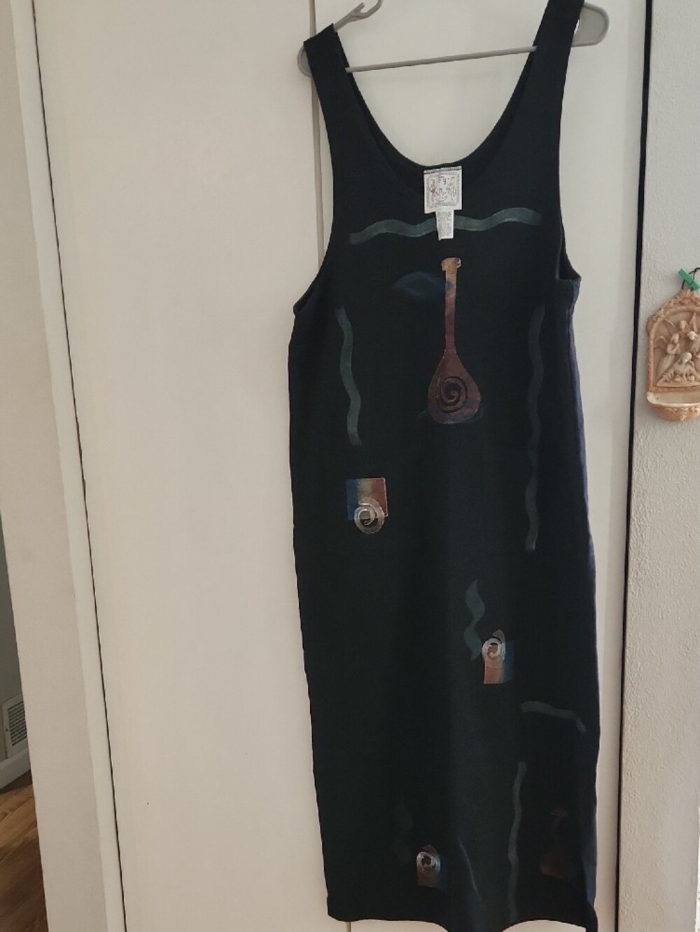 Play alegre San Diego Hand-Painted Cotton Dress - Black with Green Accent Sz. ML